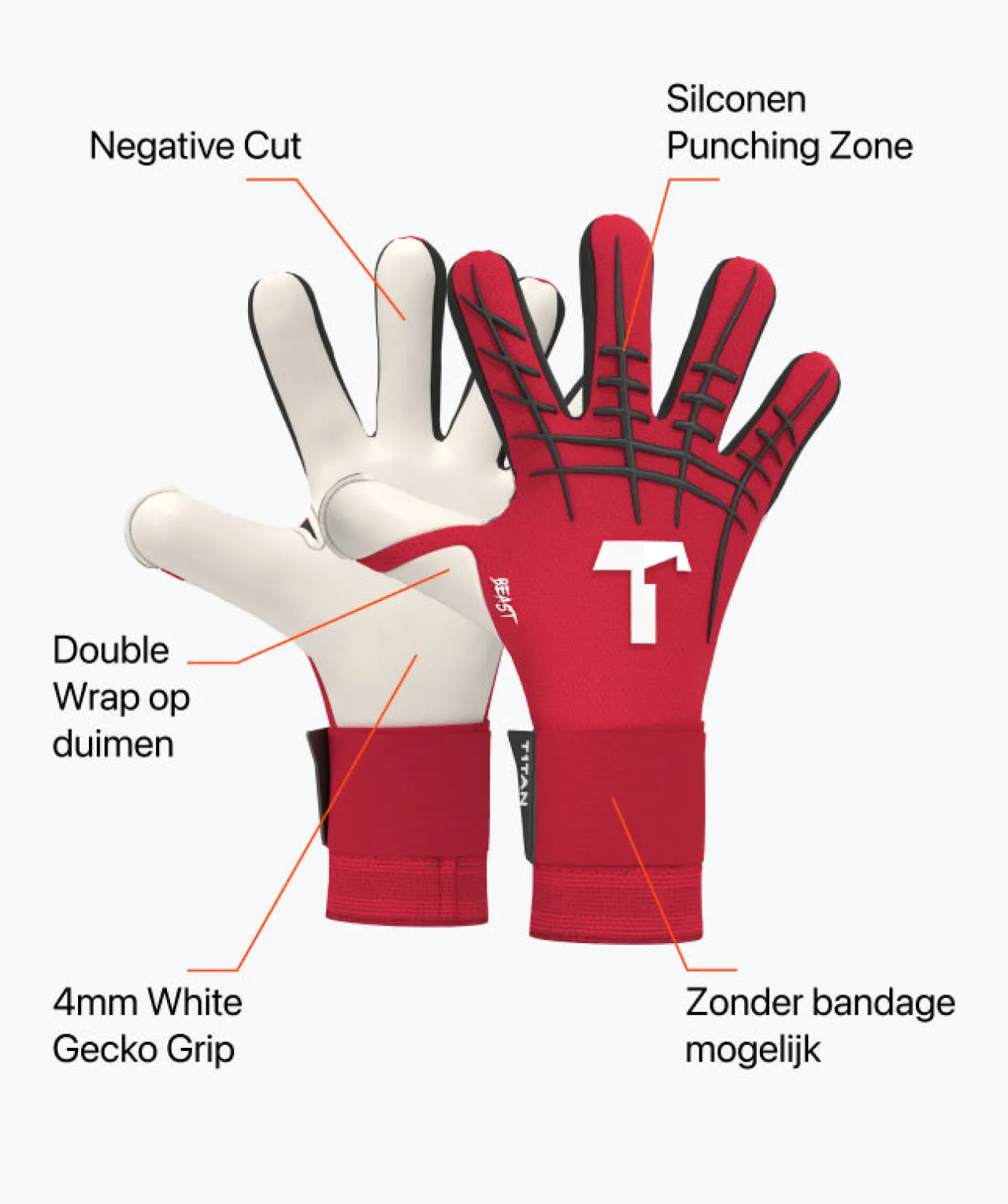 T1TAN Red Beast Junior Pro 3.0-Kinderen Keepershandschoenen Voor Kinderen|Beast Collectie